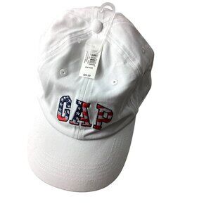 GAP White Baseball Cap W/USA Flag Letters Embroidery*Adj Strap*100% Cotton*NWT